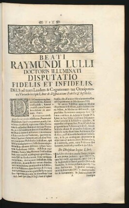 Beati Raymundi Lulli Doctoris Illuminati Disputatio Fidelis Et Infidelis