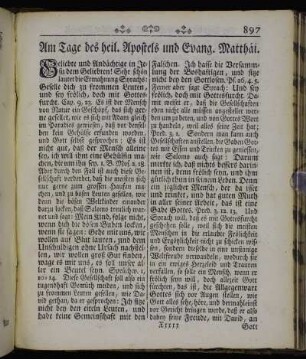 Am Tage des heil. Apostels und Evang. Matthäi. - Am Tage aller Heiligen.
