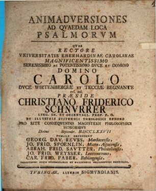 Animadversiones ad quaedam loca Psalmorum, Fasciculus I.