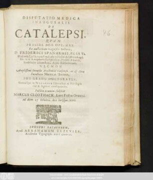 Disputatio Medica Inauguralis De Catalepsi : Ad diem 27 Octobris, loco horisque solitis