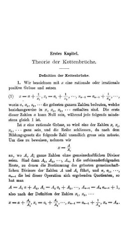 Erstes Kapitel. Therorie der Kettenbrüche.