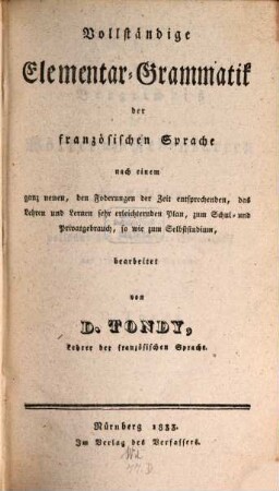 Vollständige Elementar-Grammatik der französischen Sprache