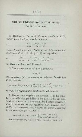 Note sur l'équation d'Euler et de Poisson.