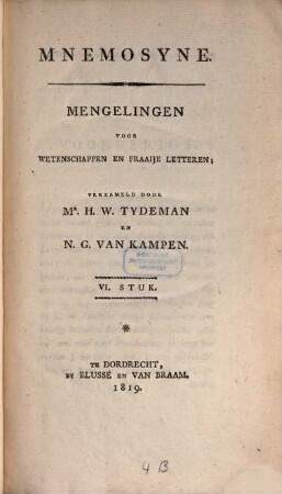 Mnemosyne : mengelingen voor geschied- en letterkunde, 6. 1819