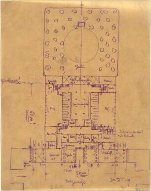 Fischer, Theodor; Lauta, Gartenstadt - Nord; Saalbau - Grundriss EG