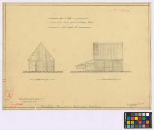 Curslack(Hamburg): Hennig Heitmann, Curslack Nummer 139, jetzt: Hennig Rieck, Hausdeich Nummer 210. Backofen [Backhaus] (Giebel-Ansicht, Seiten-Ansicht).