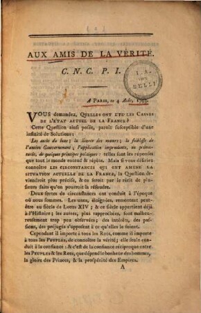Aux amis de la verité
