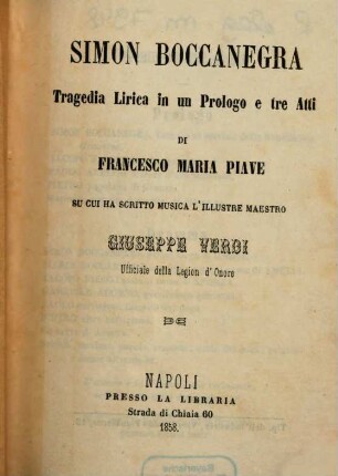 Simon Boccanegra : tragedia lirica in un prologo e tre atti