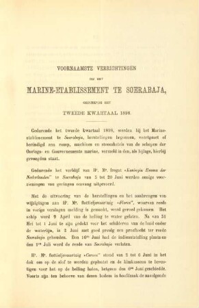 Voornaamste verrichtingen bij het Marine-etablissement te Soerabaja gedurende het tweede kwartaal 1898