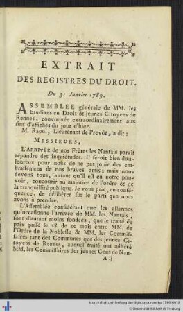 Extrait Des Registres Du Droit.