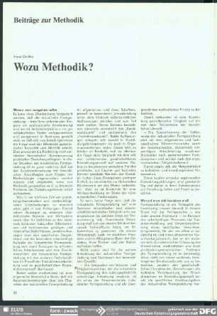 Wozu Methodik? : Beiträge zur Methodik