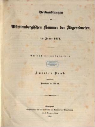 Verhandlungen der Württembergischen Kammer der Abgeordneten. Protokolle. 1851,2. - S. 598 - 1333