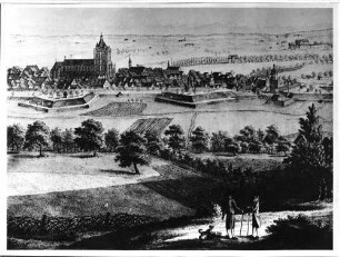 Ulm, (Ulm aus der "Vogelschau nach Merian. 1650"); (historische Ansicht o.D. [1830])
