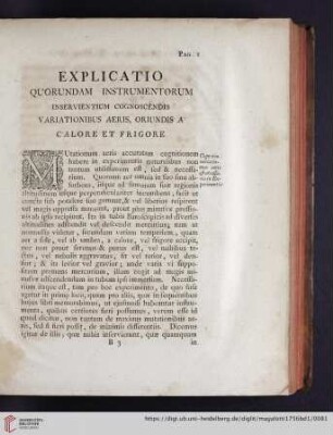 Explicatio quorundam instrumentorum inservientium cognoscendis variationibus aeris, oriundis a calore et frigore
