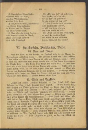 VI. Sprichwörter, Denksprüche, Rätsel