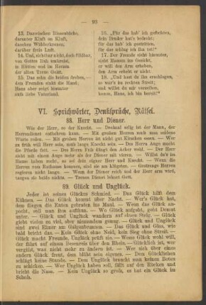 VI. Sprichwörter, Denksprüche, Rätsel