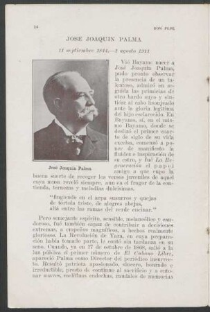 José Joaquín Palma - 11. septiembre 1844. - 2. agosto 1911.