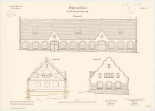 Pionierkaserne, Graudenz Exerzierhaus: Aufriss Südansicht und Westansicht, Querschnitt 1:100