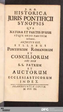 Historia juris pontificii synopsis.