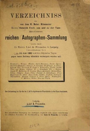 Verzeichniss. [1.] 1882, 13. Juni