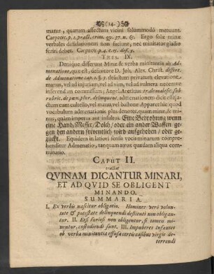 Caput II. tractat Quinam dicantur Minari, Et Ad Quid Se Obligent Minando.