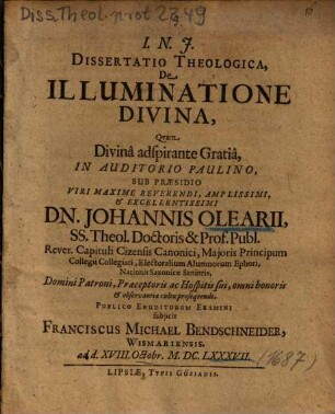 Dissertatio Theologica, De Illuminatione Divina