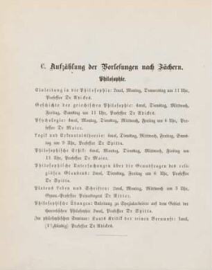 12-34, C. Aufzählung der Vorlesungen nach Fächern