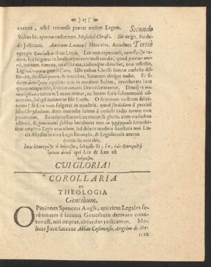 Corollaria ex Theologia Gentilium.