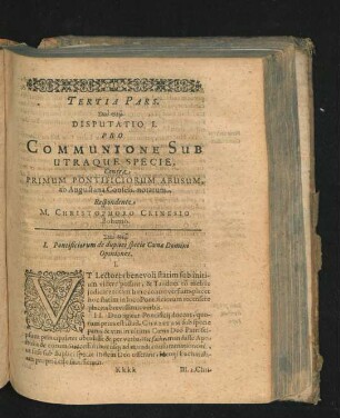 Disputatio I. Pro Communione Sub Utraque Specie ... Respondente M. Christophoro Crinesio Bohemo.
