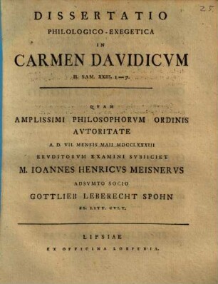 Diss. philol.-exeg. in carmen Davidicum 2 Sam. XXIII, 1 - 7