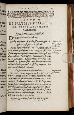 Caput II. De Partibus Dialecticæ, Deque Argumenti Generibus.