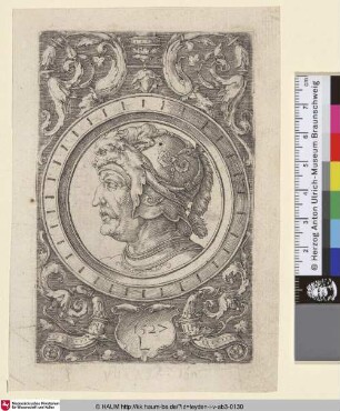 [Kopf eines Kriegers; Ornament with the head of a soldier]