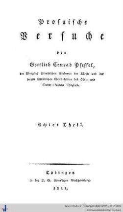 Achter Theil: Prosaische Versuche