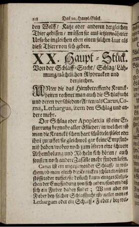 XX. Haupt-Stück. Von der Schlaff-Sucht/ Schlag/ Lähmung/ nächtlichen Alpdrucken und dergleichen