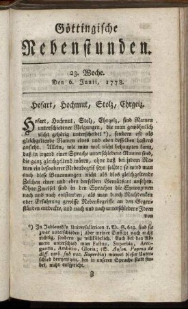 23. Woche. Den 6. Junii, 1778