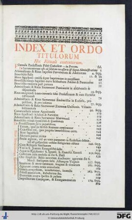 Index Et Ordo Titulorum Hoc Rituali contentorum.