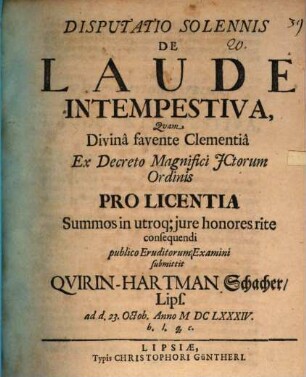Disputatio solennis de laude intempestiva