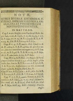 Notae, Quibus Diversae Editiones N. T. Syriaci, Imprimis Vero ...