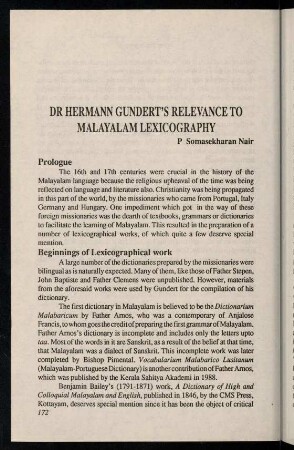 172-176, Dr Hermann Gundert's relevance to Malayalam lexicography