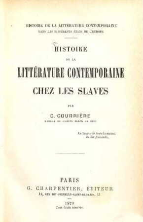 Histoire de la littérature contemporaine chez les Slaves