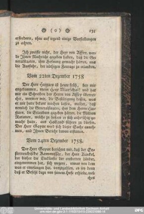 Vom 22ten Dezember 1758