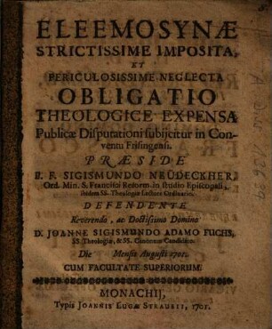 Eleemosynae strictissime imposita et periculosissime neglecta obligatio theologice expensa