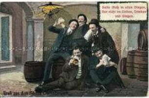 Humoristische Postkarte mit trinkenden Männern