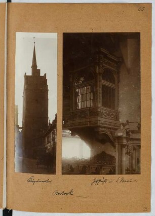 Kröpeliner Tor, Rostock. Marienkirche, Rostock: Ansicht Stadttor, Ansicht Chorgestühl Marienkirche (aus: Skizzen- und Fotoalbum 25)