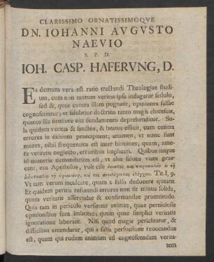Clarissimo Ornatissimoque Dn. Iohanni Augusto Naevio S. P. D. Ioh. Casp. Haferung, D.