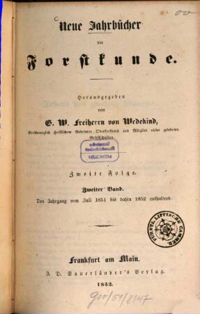 Neue Jahrbücher der Forstkunde. 2, 2. 1852