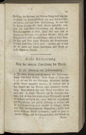 Erste Abtheilung. Von der inneren Einrichtung der Briefe.