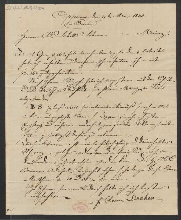 Brief an B. Schott's Söhne : 17.05.1833