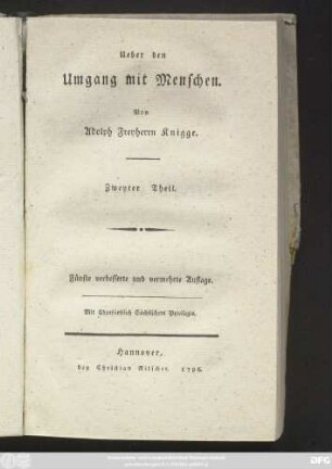 Theil 2: Ueber den Umgang mit Menschen ... : In drey Theilen