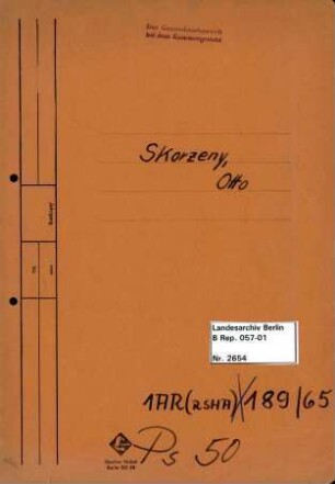 Personenheft Otto Skorzeny (*12.06.1908), SS-Obersturmbannführer